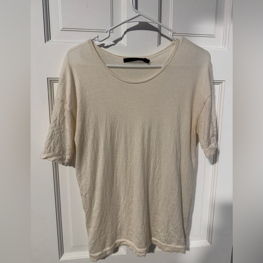 Jenni Kayne Cream Short Sleeve Linen Blend Tee